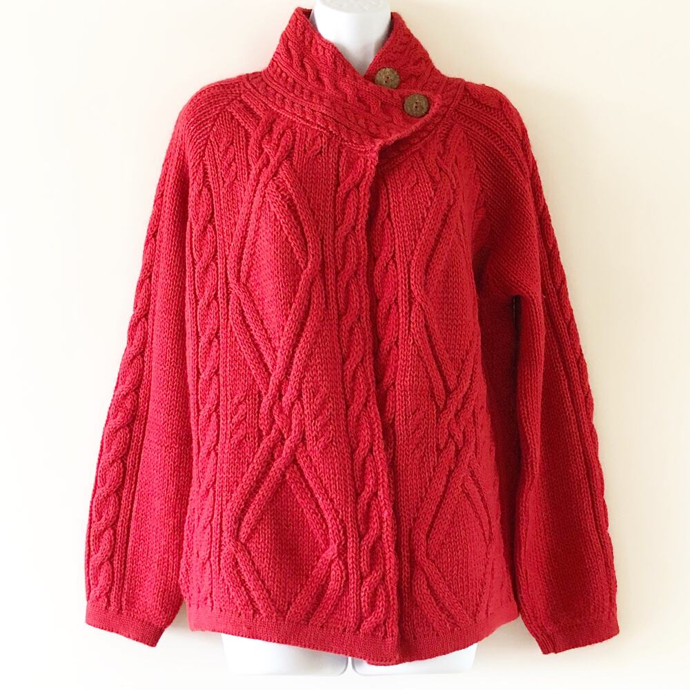 Highland Home Industries Medium Red Sweater Fishermans Cable Knit Wool